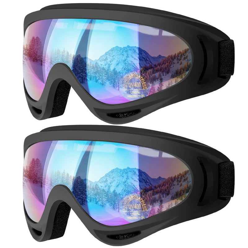 COOLOO Ski Goggles, 2 Pack Snow Goggles Snowboard Goggles for Men Women Kids - UV Protection Foam Anti-Scratch Dustproof - Image 1